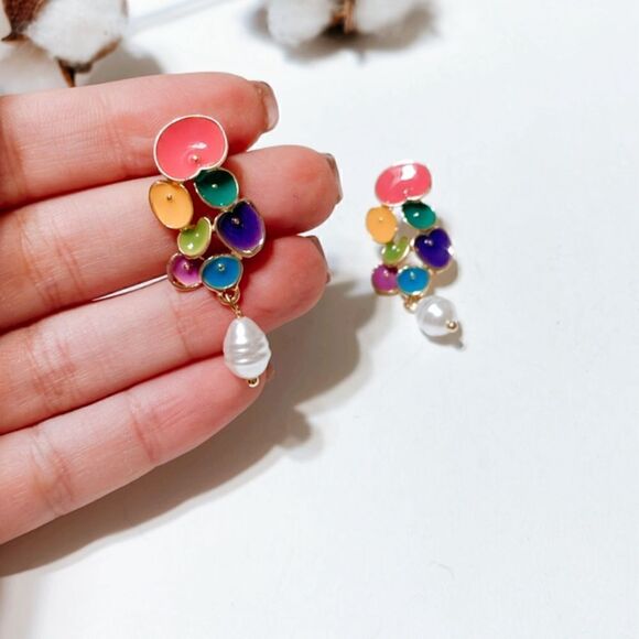 flower pearl drop earrings N305 - Picture 3 of 5